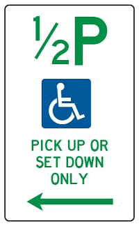 Half P ACROD pick up or set down only street sign