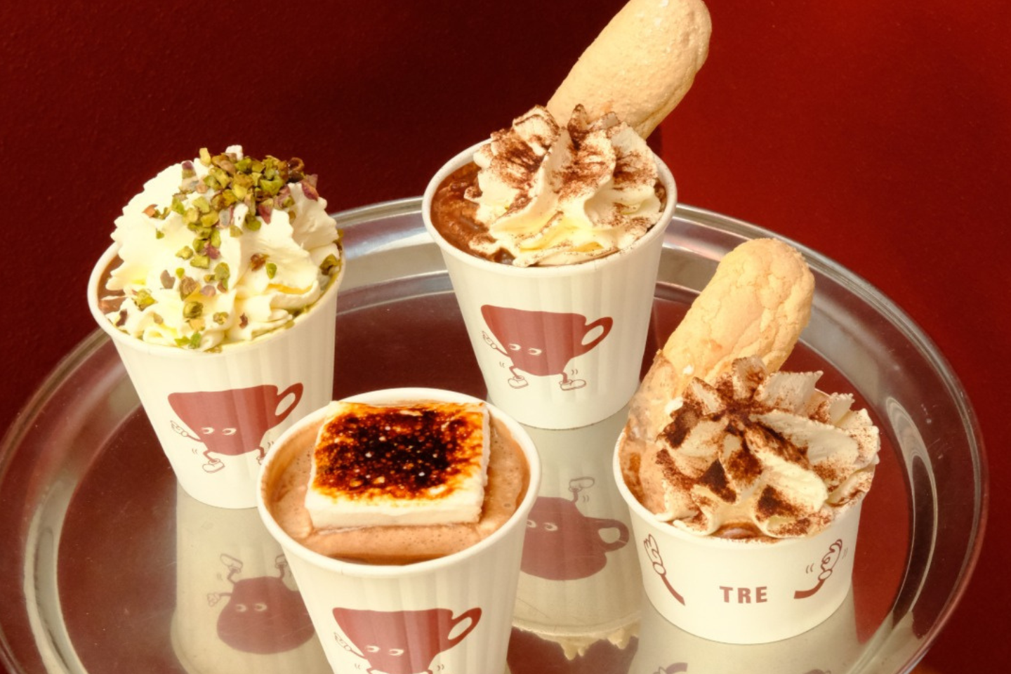 hot chocolates on tray
