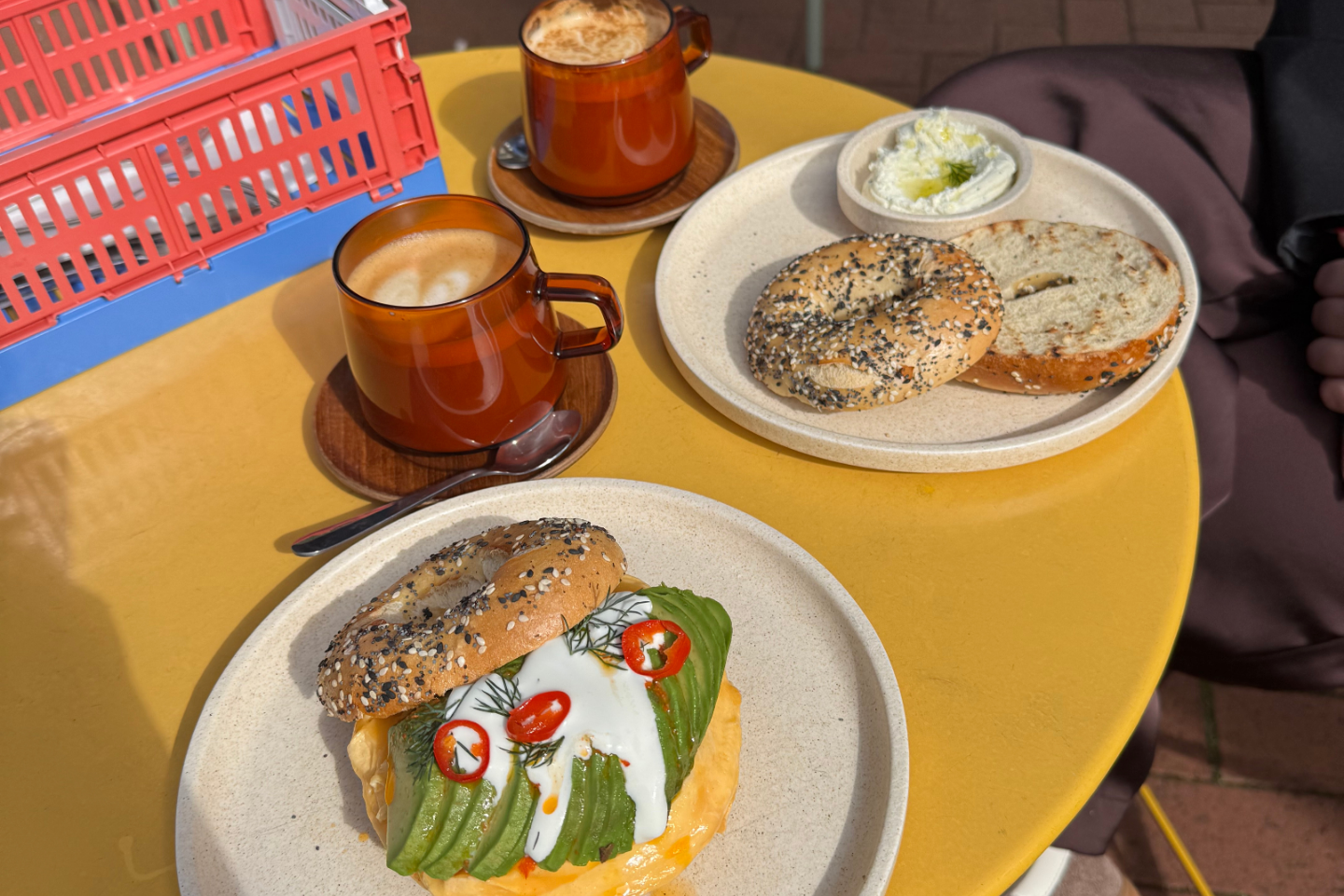 Bagels and coffee at Arrival Hall