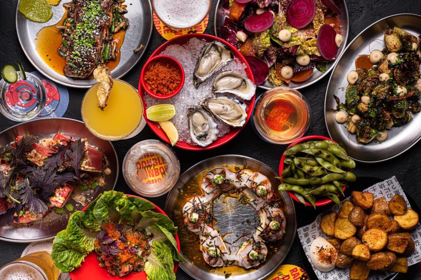 Food flatlay at Double Rainbow