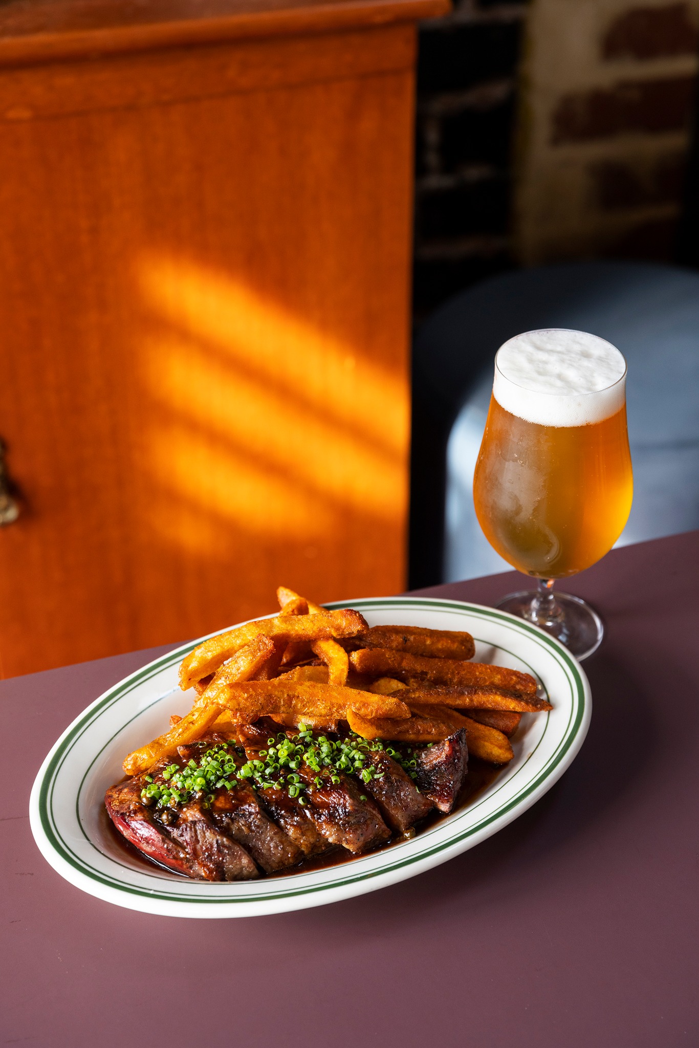 Steak frites and beer at Fallow